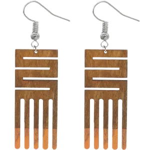 Orange Maze Geometric Wooden Earrings