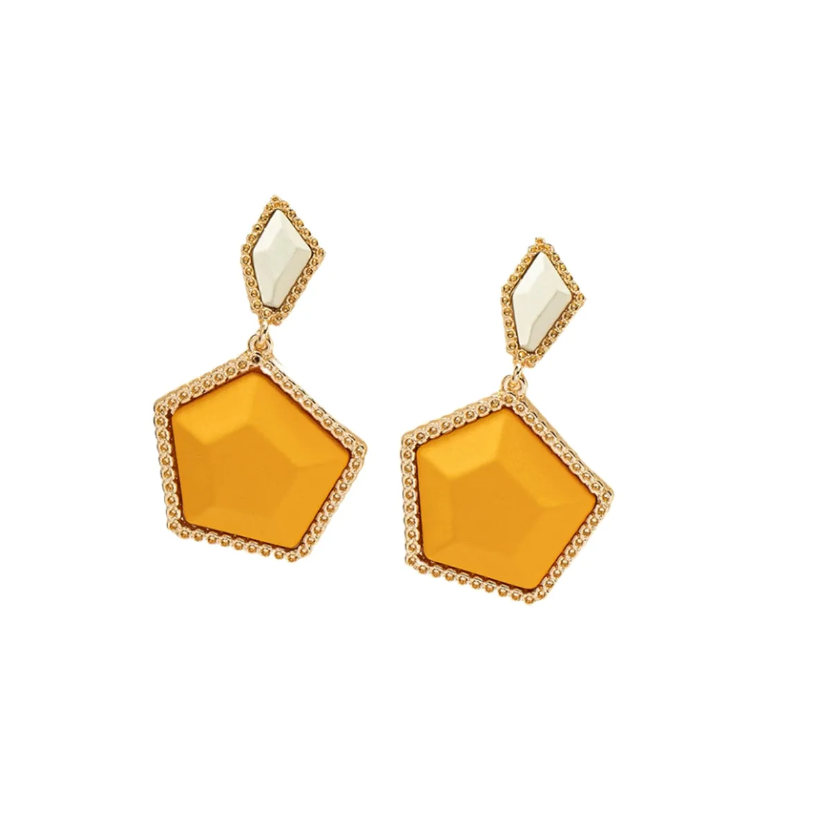 Orange Resin & 18K Gold-Plated Hexagon Drop Earrings