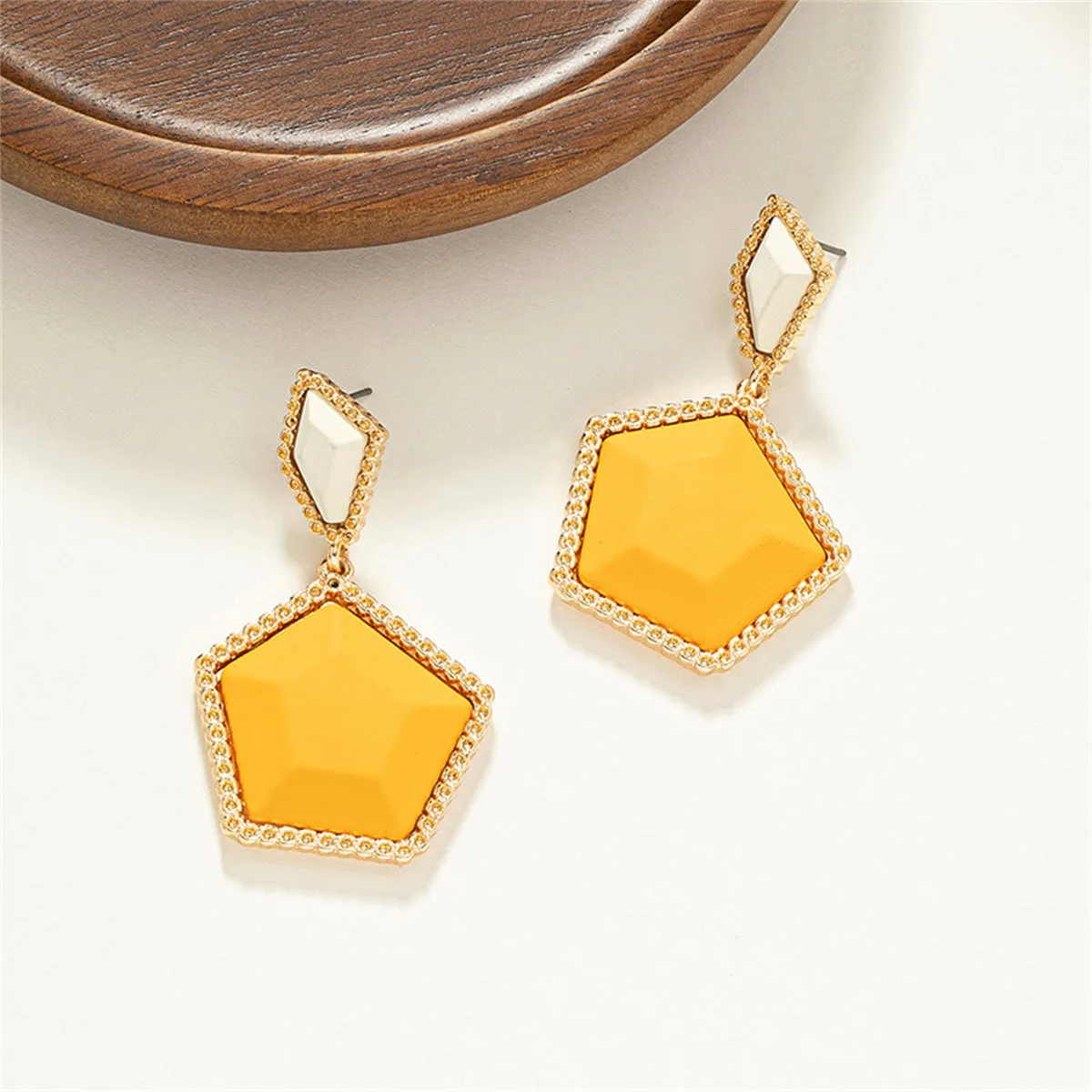 Orange Resin & 18K Gold-Plated Hexagon Drop Earrings