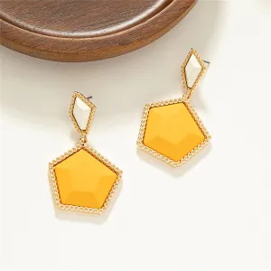 Orange Resin & 18K Gold-Plated Hexagon Drop Earrings