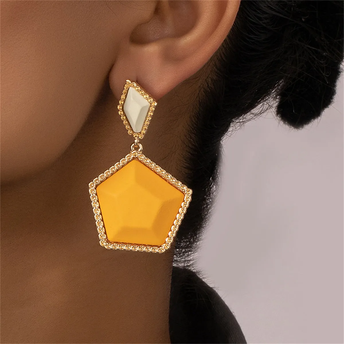 Orange Resin & 18K Gold-Plated Hexagon Drop Earrings