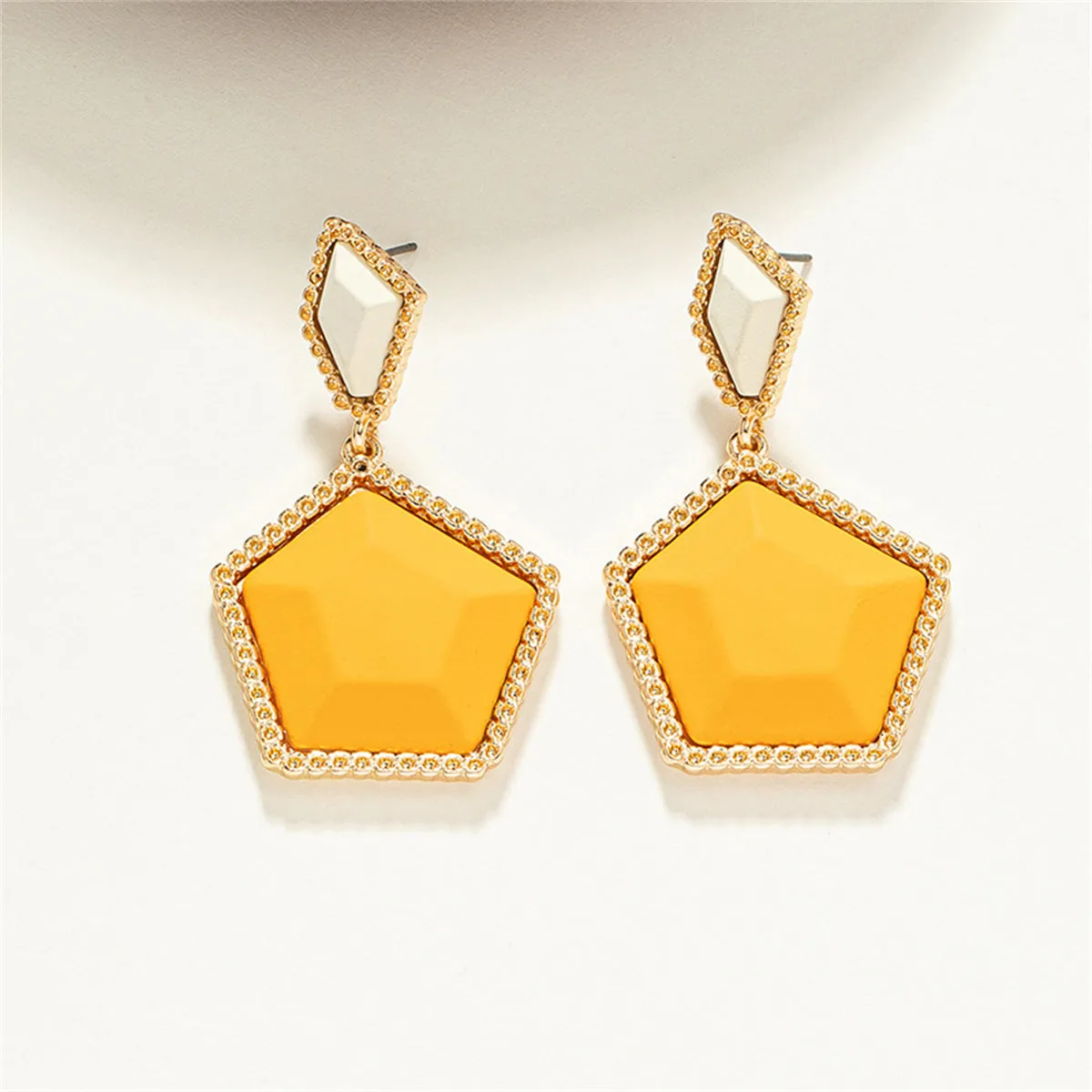 Orange Resin & 18K Gold-Plated Hexagon Drop Earrings