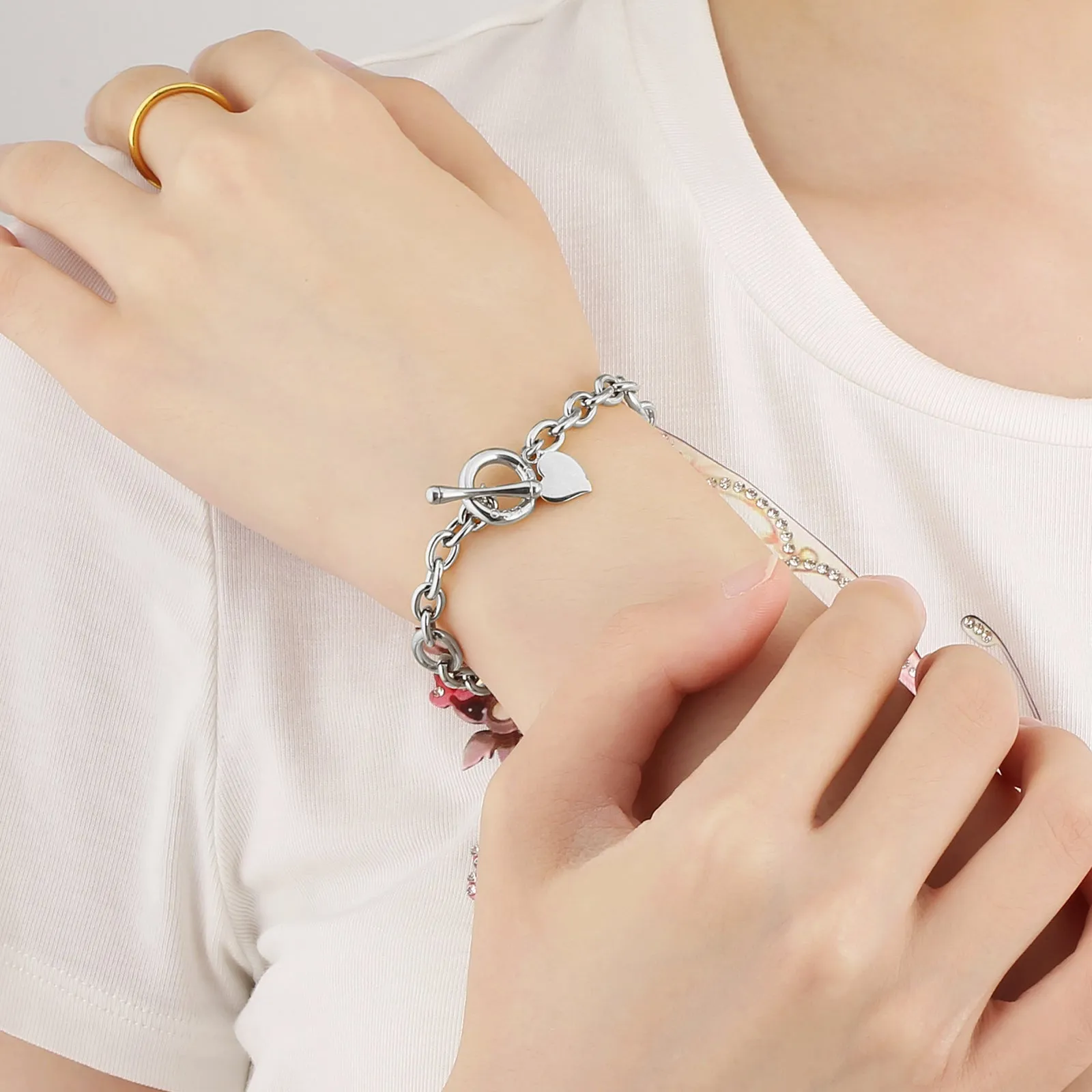 OT Toggle Clasp Stainless Steel Curb Link  Bracelet