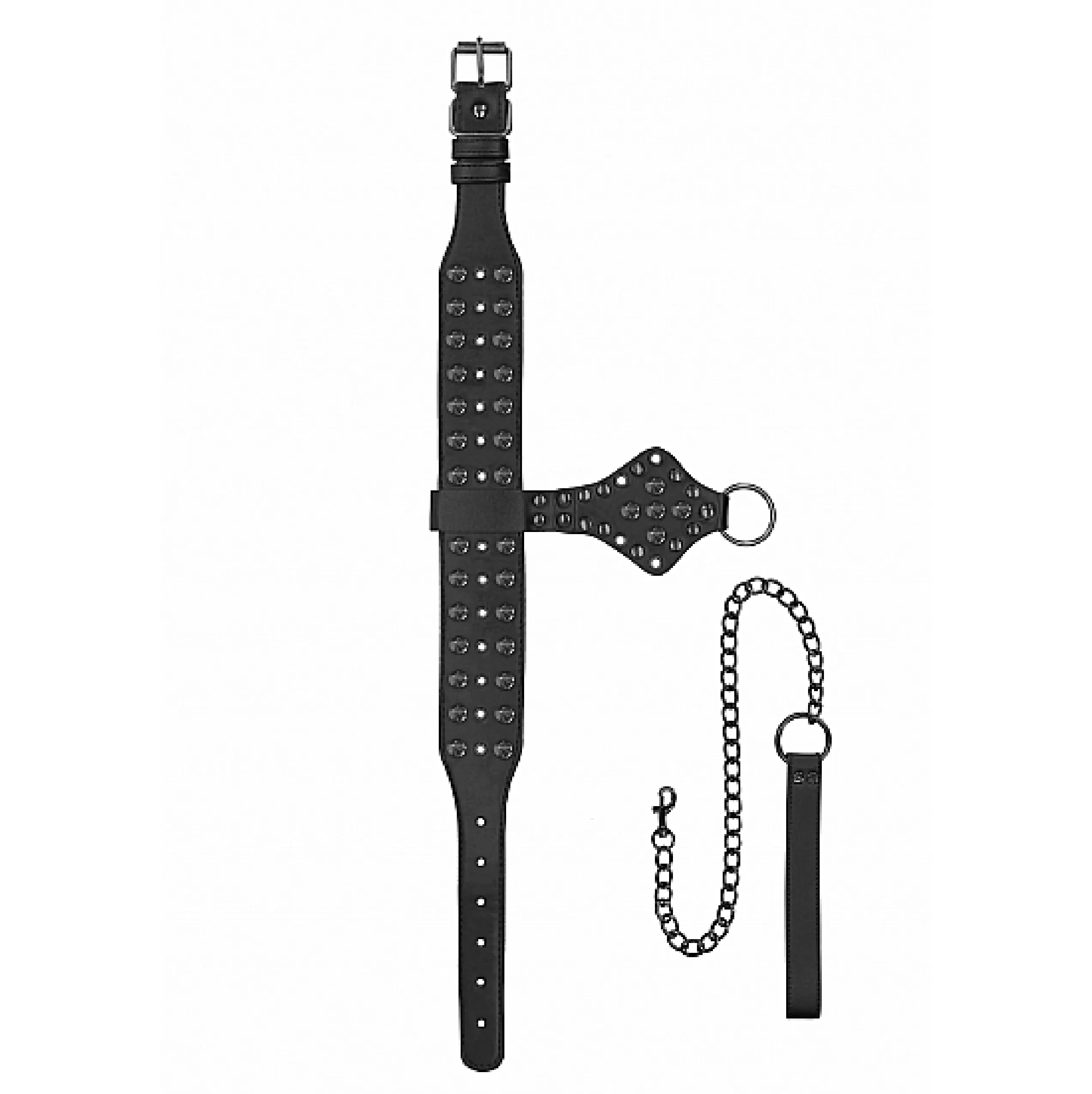 Ouch! Skulls and Bones - Neck Chain with Spikes and Leash - Black