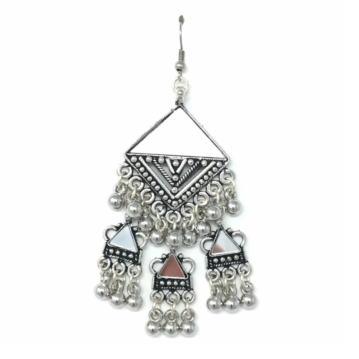 Oxidized Silver Antique Mirror Geometric Shape Earrings