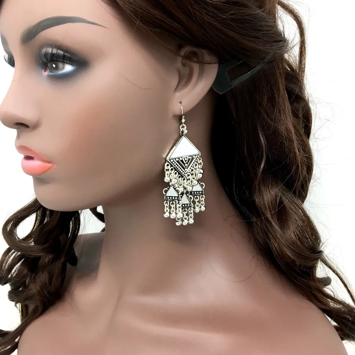 Oxidized Silver Antique Mirror Geometric Shape Earrings
