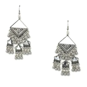Oxidized Silver Antique Mirror Geometric Shape Earrings