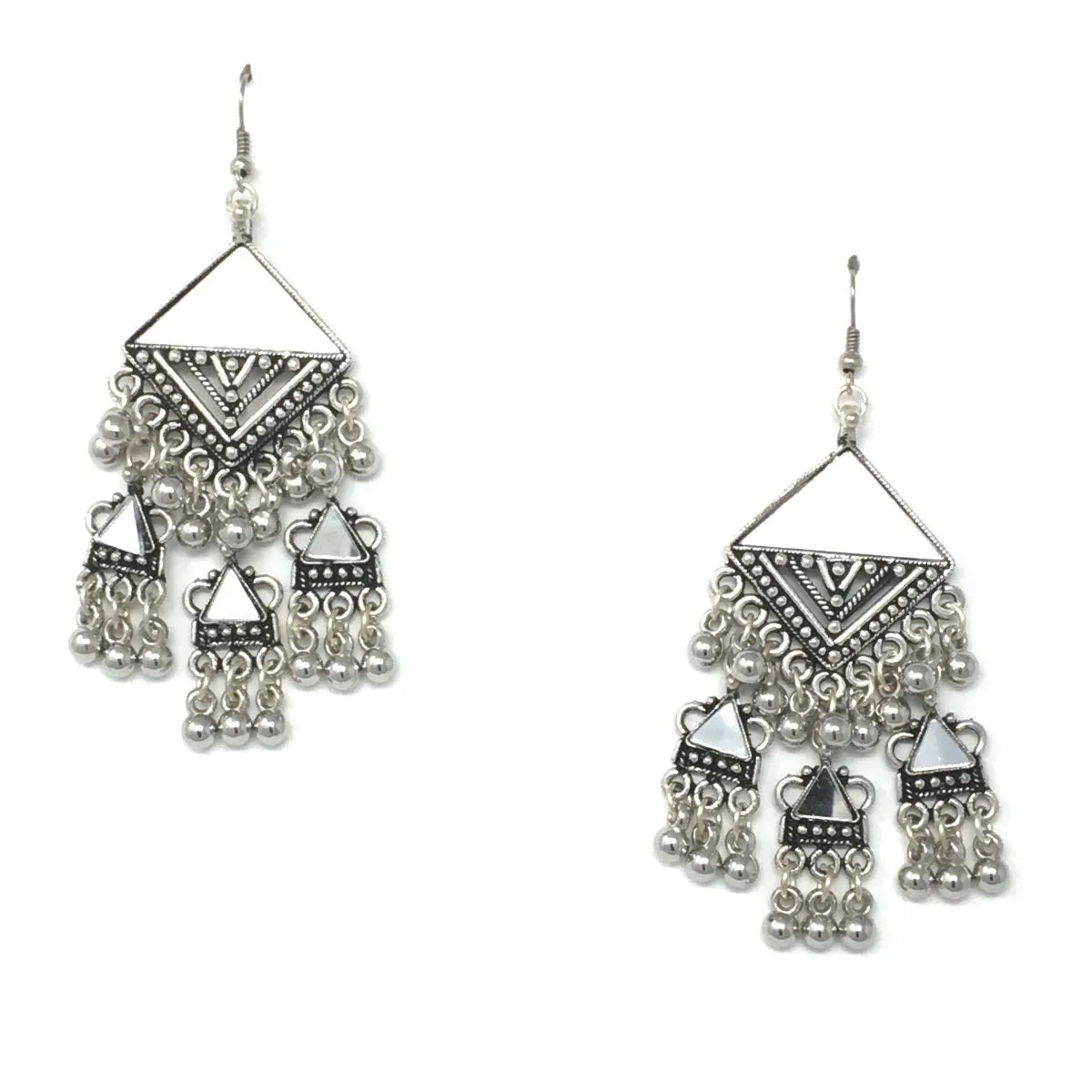 Oxidized Silver Antique Mirror Geometric Shape Earrings