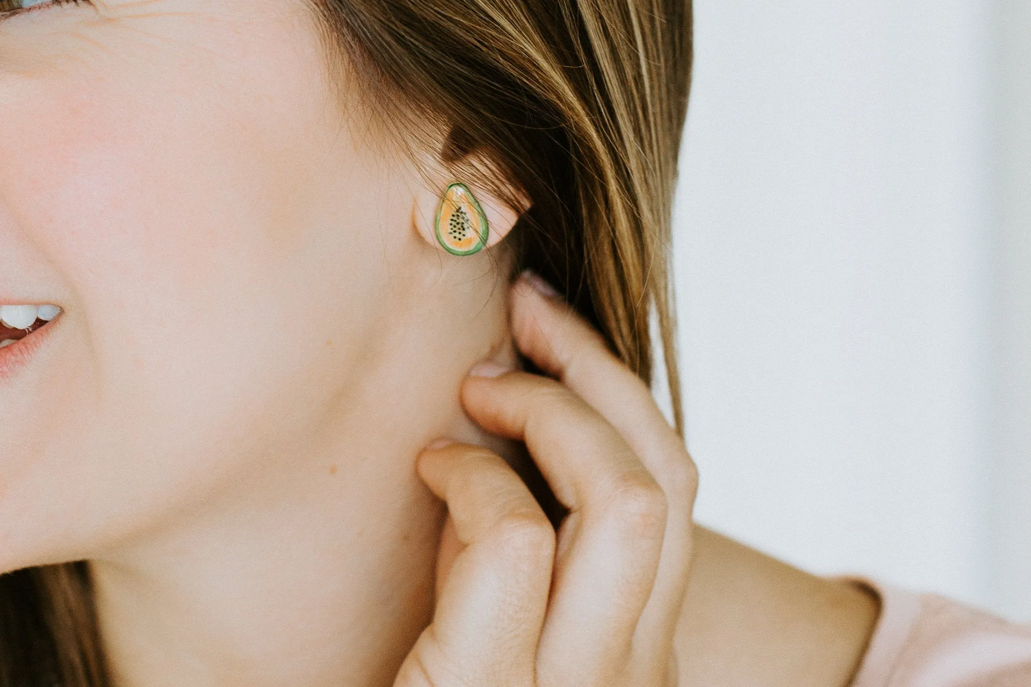 Papaya Tropical Fruit Stud Earrings