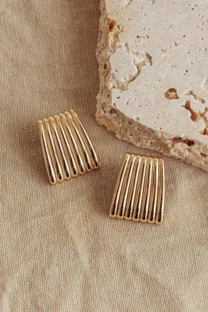 Parker Ridged Geometric Earrings Gold