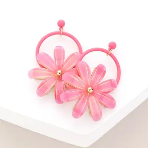 Pastel Pink Resin Flower Fun Fashion Earrings | Headshot Earrings | 616218