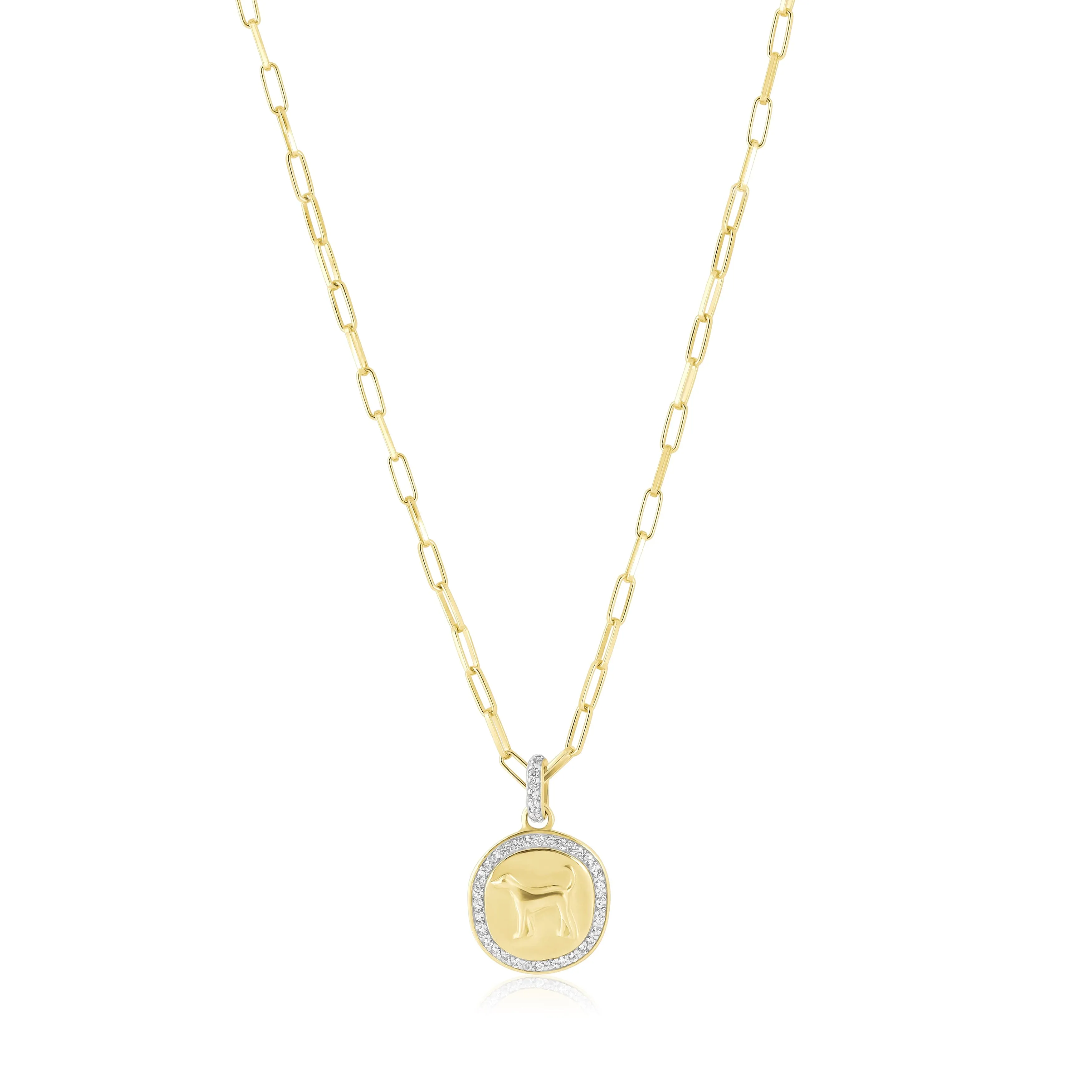 pave dog coin necklace