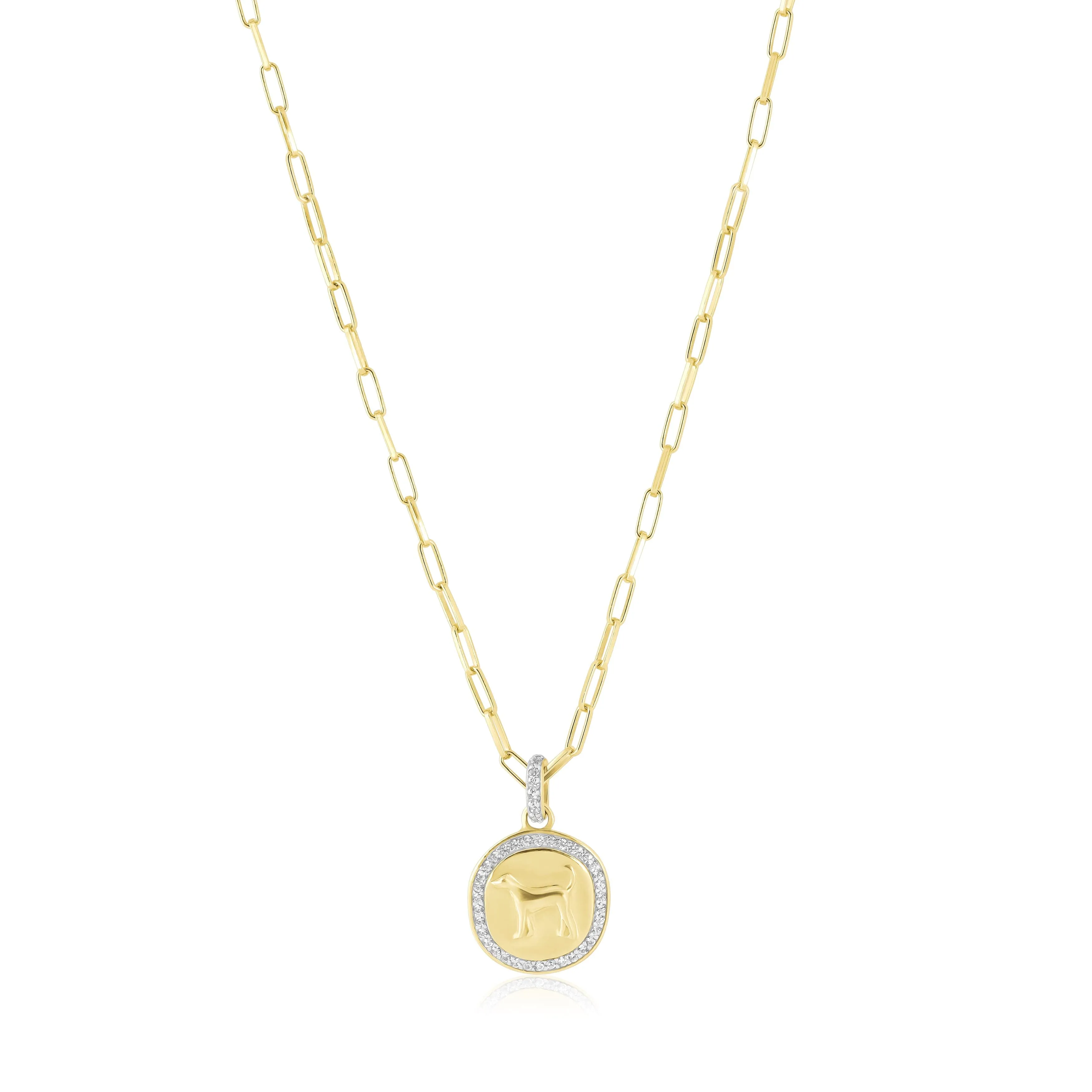 pave dog coin necklace