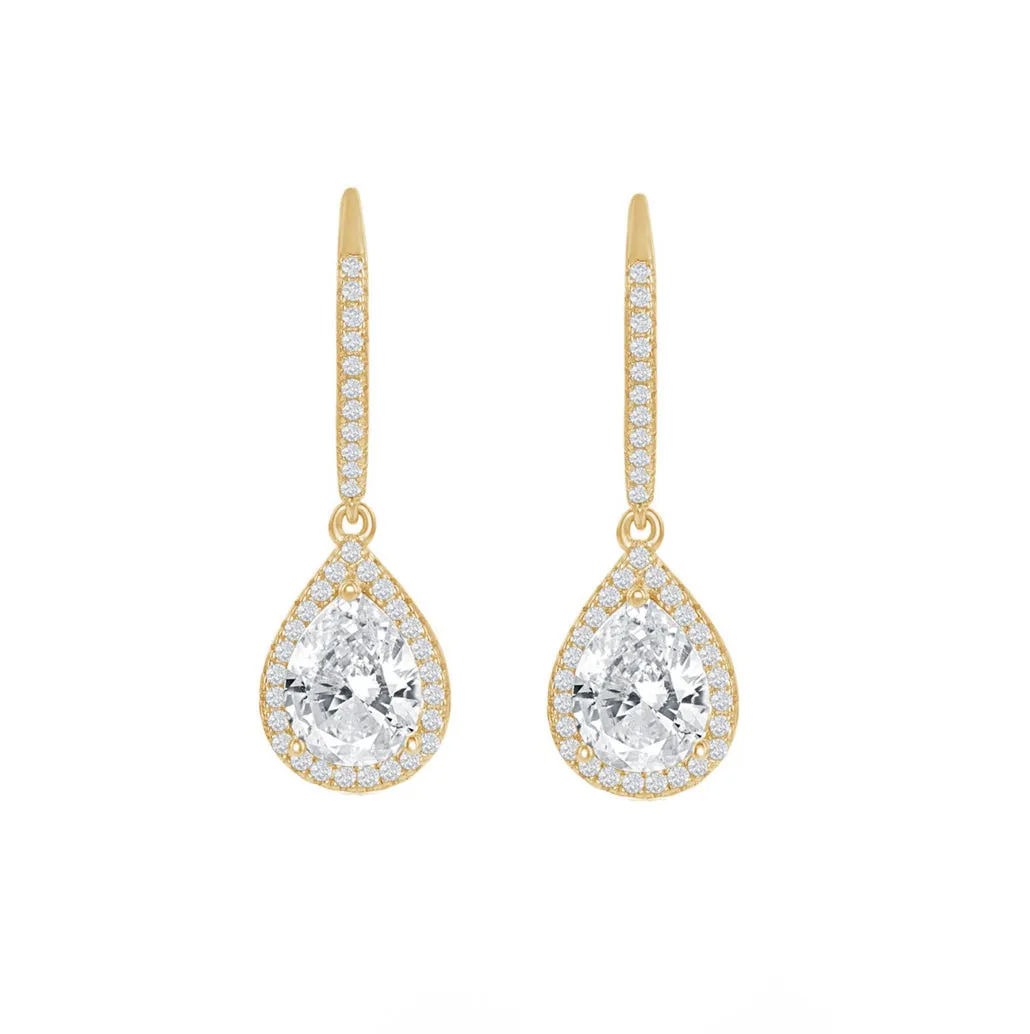 Pear Halo Drop Earrings