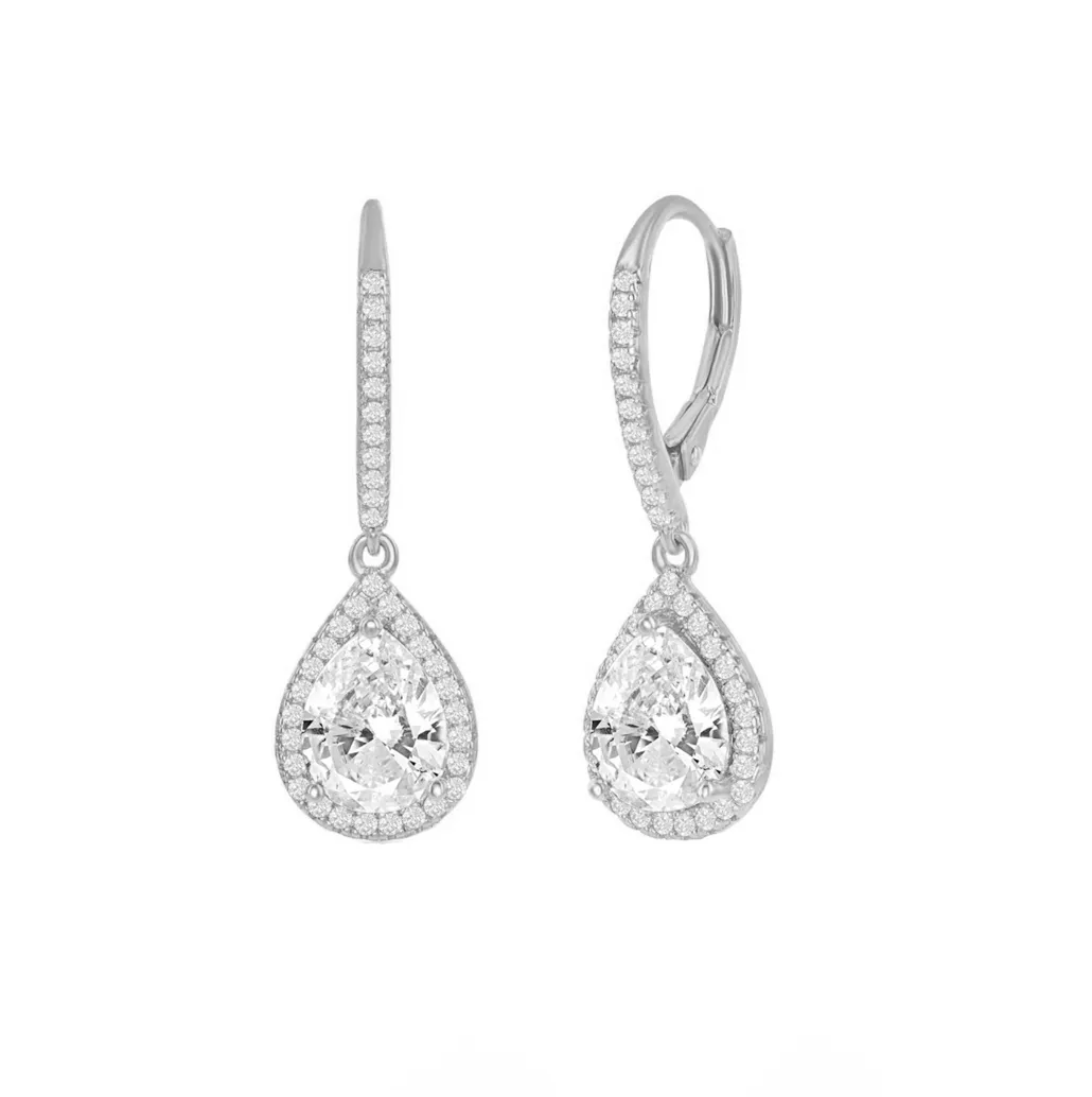 Pear Halo Drop Earrings