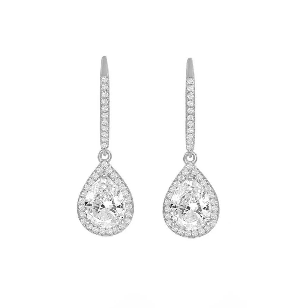 Pear Halo Drop Earrings