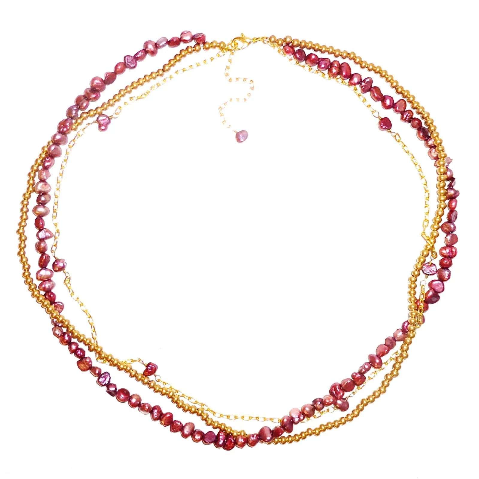 Pearl & Chain Necklace - Red/Gold
