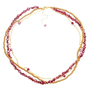 Pearl & Chain Necklace - Red/Gold