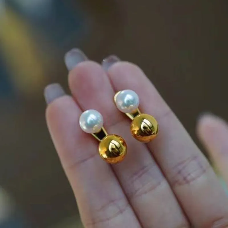 Pearl & Gold Ball Earrings