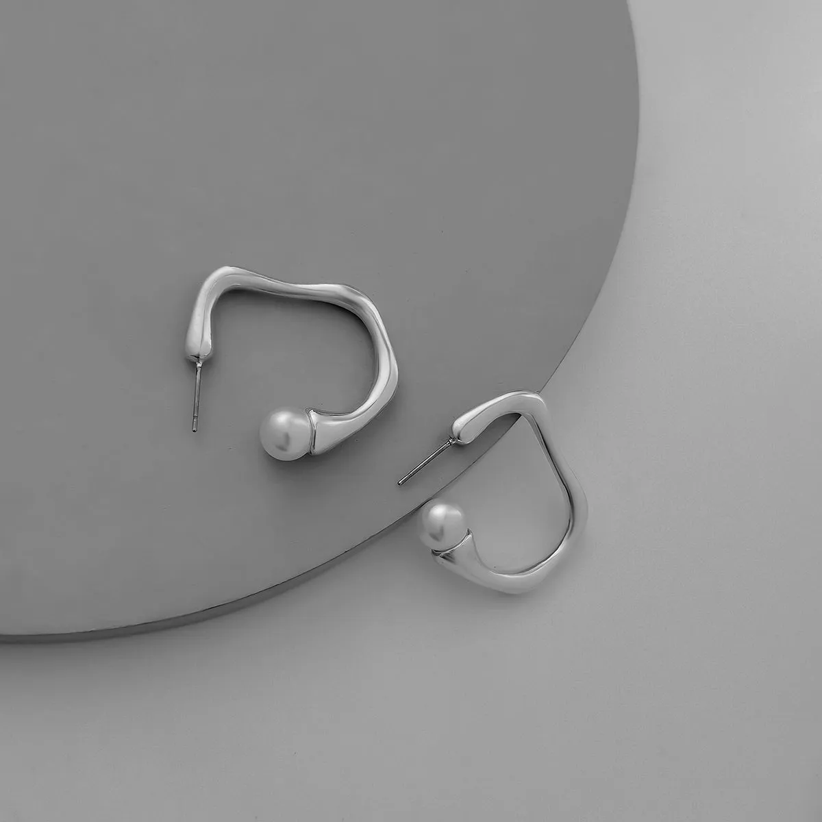 Pearl & Silver-Plated Curved Hoop Earring