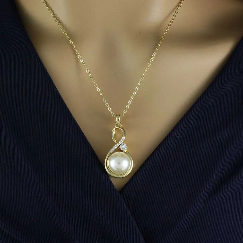 Pearl and Crystal Figure 8 Pendant on Gold-tone Chain - PT406