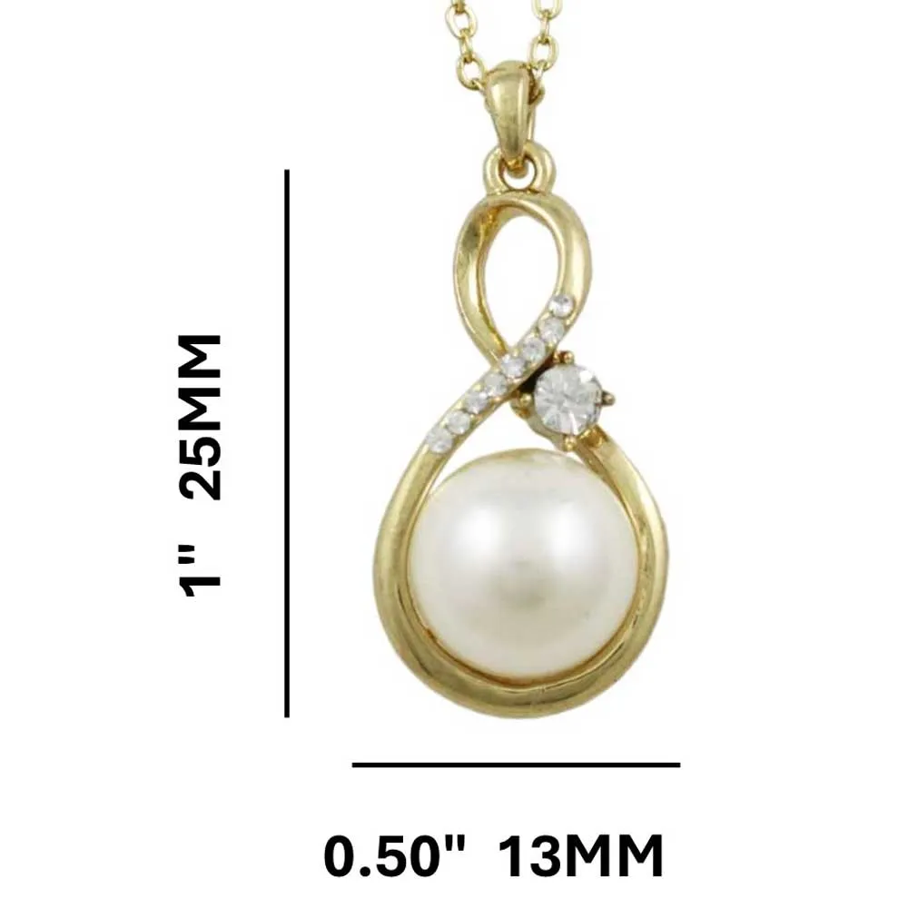 Pearl and Crystal Figure 8 Pendant on Gold-tone Chain - PT406