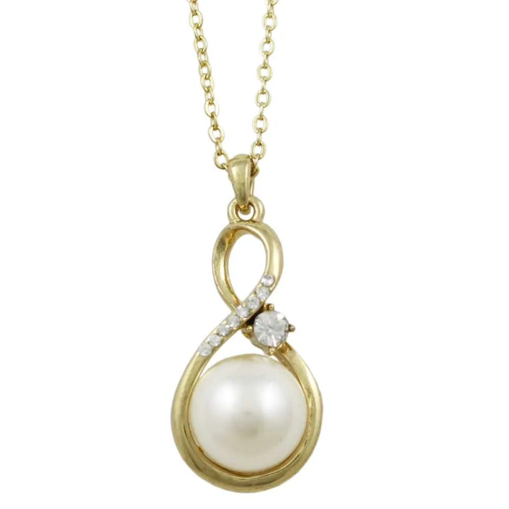 Pearl and Crystal Figure 8 Pendant on Gold-tone Chain - PT406