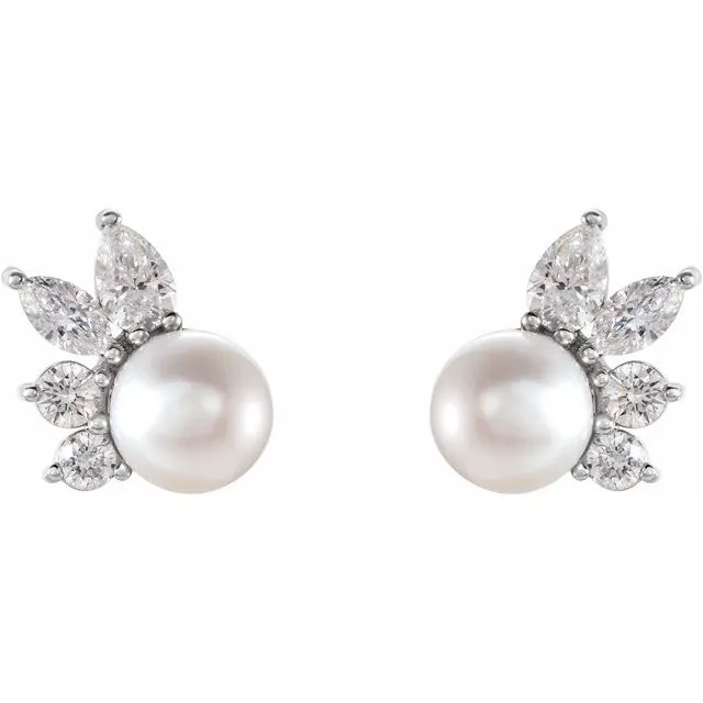 Pearl and Diamond Cluster Earring
