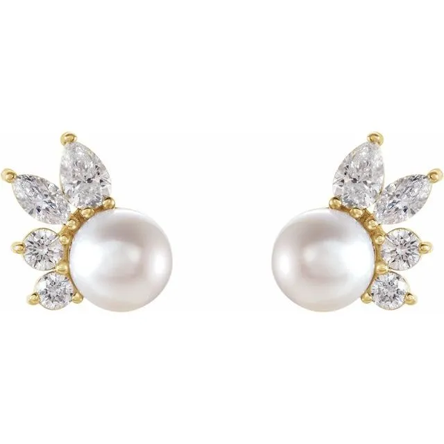 Pearl and Diamond Cluster Earring