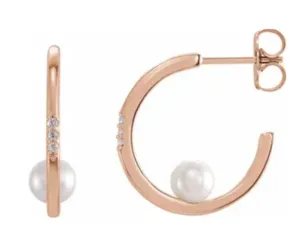 Pearl and Diamond Hoops