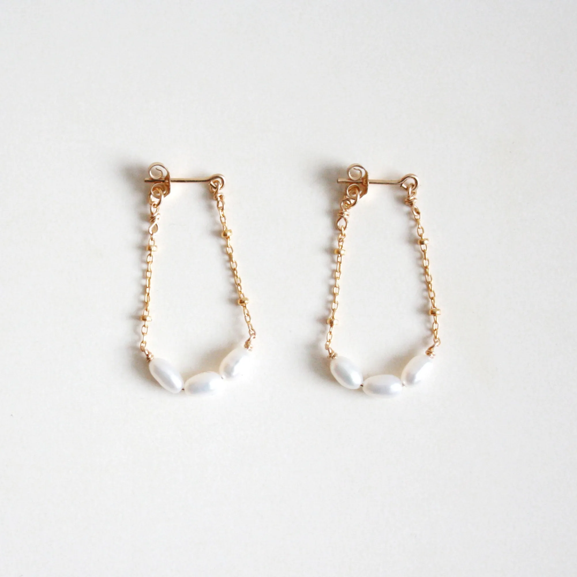 Pearl Arch Dangle Stud Earrings - Small