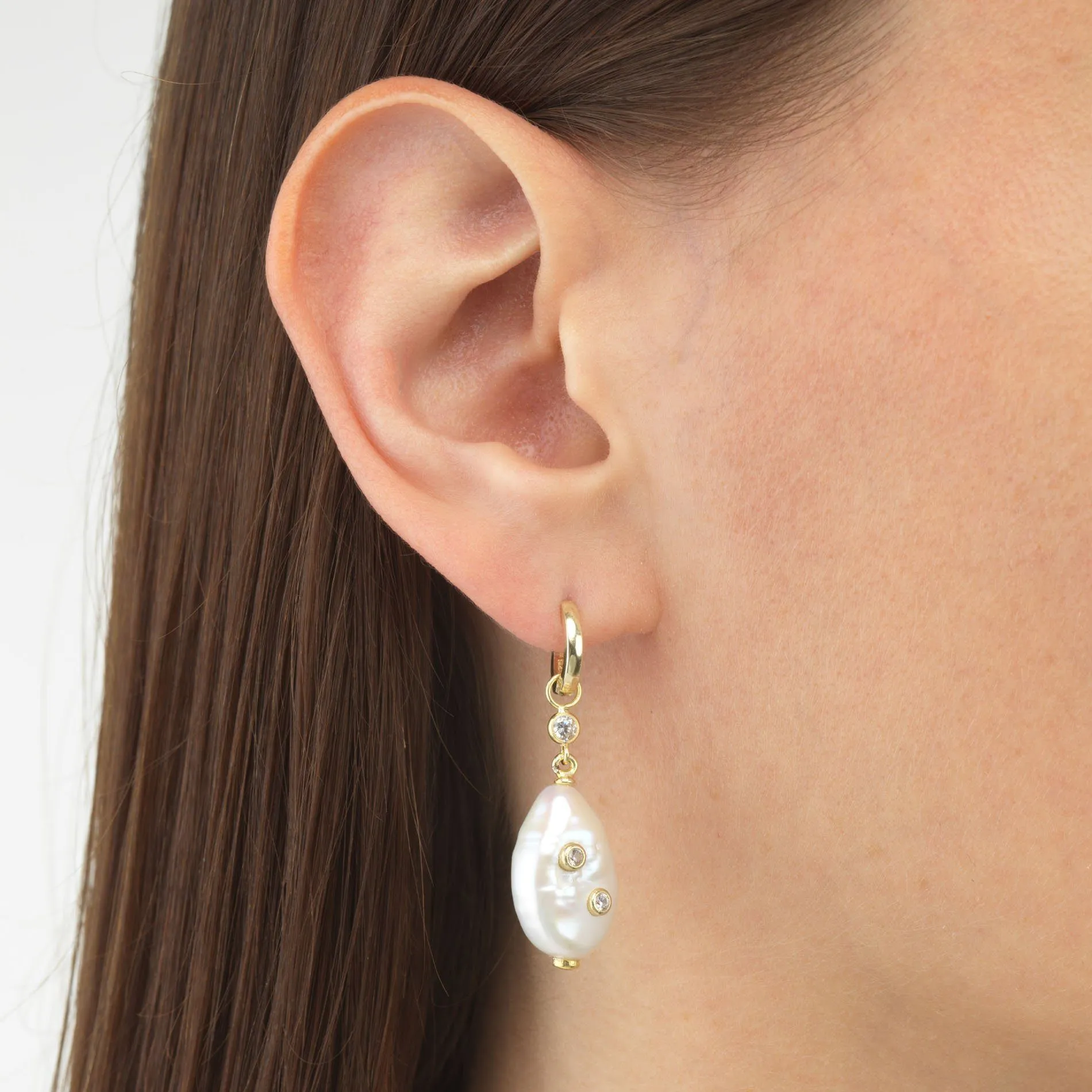 Pearl Bezel Huggie Earring