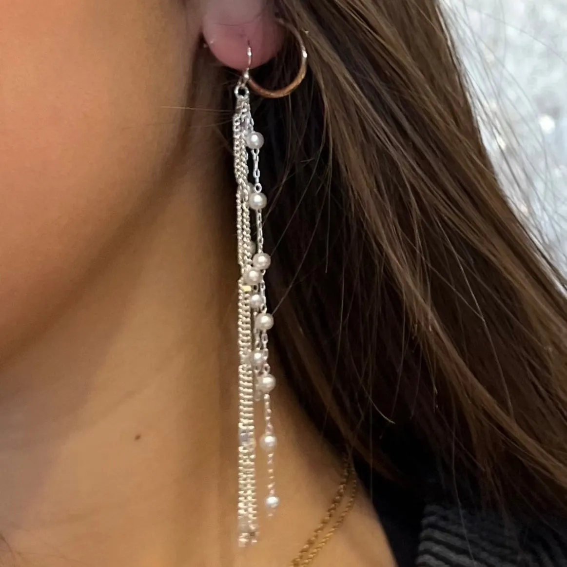 Pearl Cascade Fringe Drop Pearl Earrings