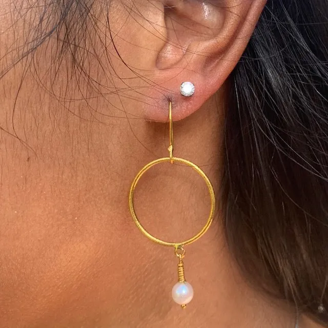 Pearl Drop Circle Earrings