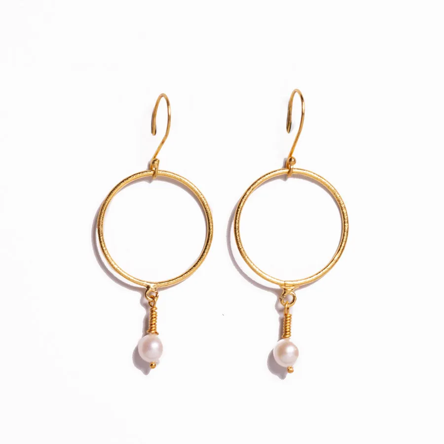 Pearl Drop Circle Earrings