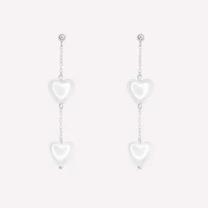 PEARL HEART DANGLE CLIP-ON EARRINGS IN SILVER