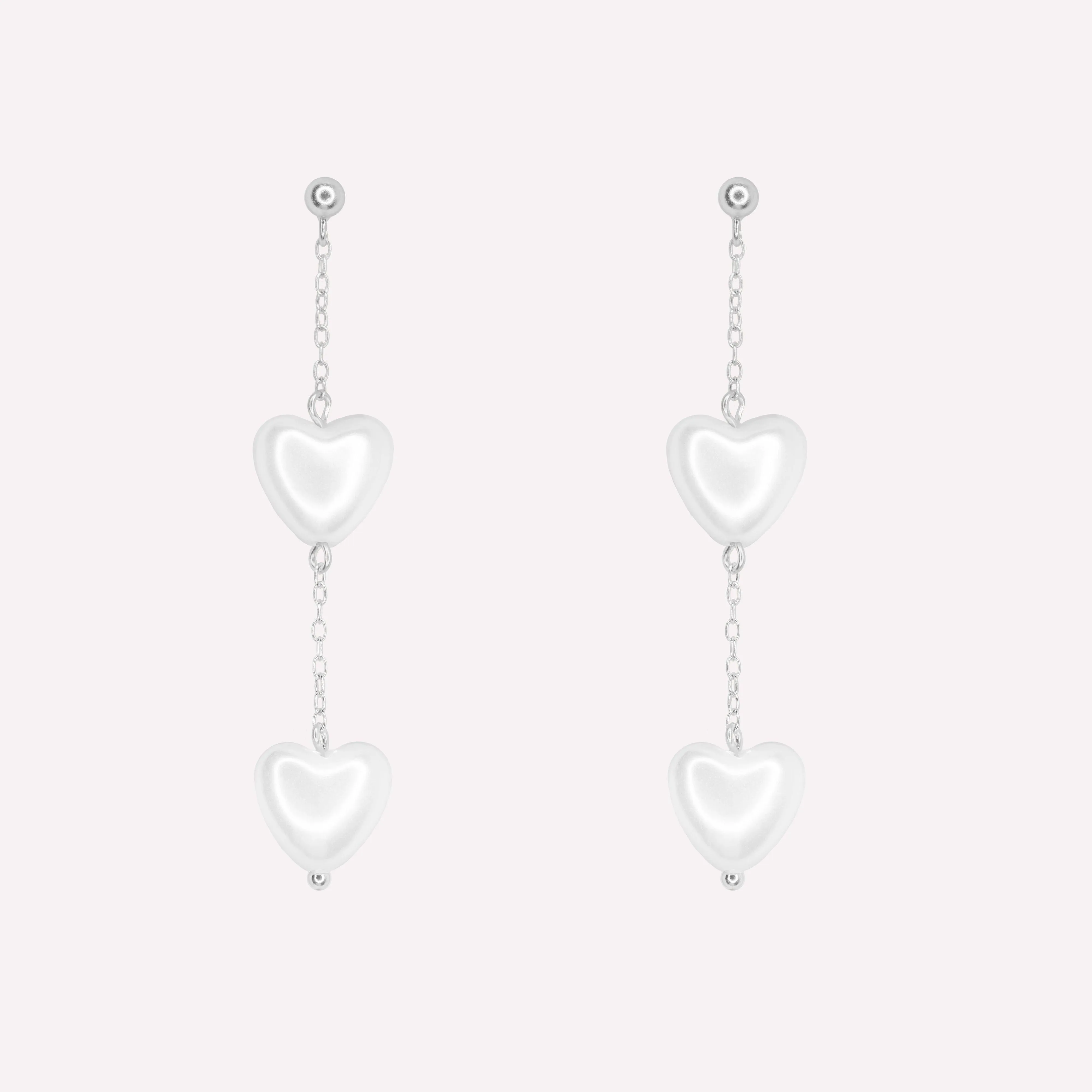 PEARL HEART DANGLE CLIP-ON EARRINGS IN SILVER