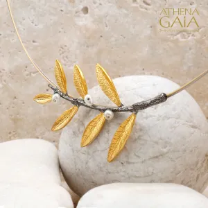 Pearl Olive Wide Twig Necklace