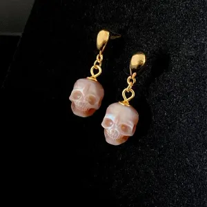 Pearl Skull Simple Teardrop Drop Earrings