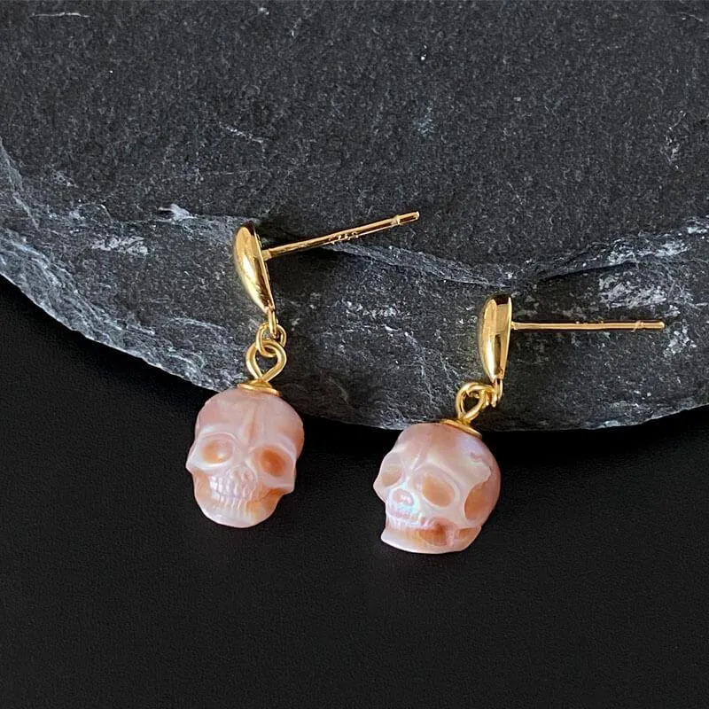Pearl Skull Simple Teardrop Drop Earrings