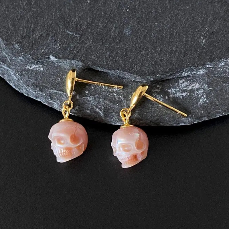 Pearl Skull Simple Teardrop Drop Earrings