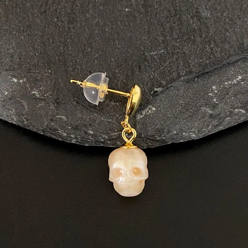Pearl Skull Simple Teardrop Drop Earrings