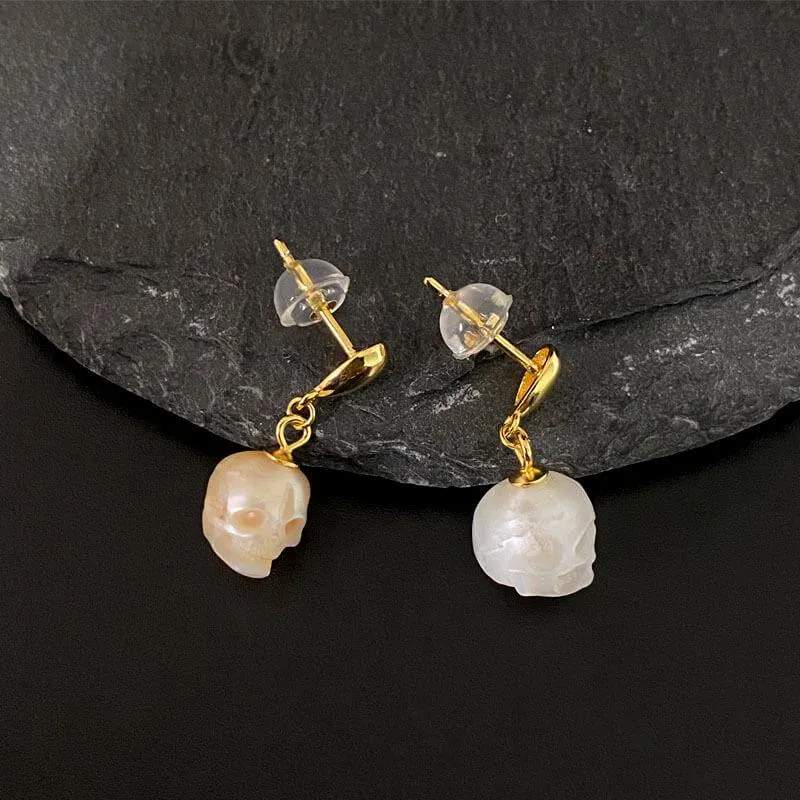 Pearl Skull Simple Teardrop Drop Earrings