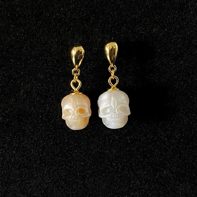 Pearl Skull Simple Teardrop Drop Earrings