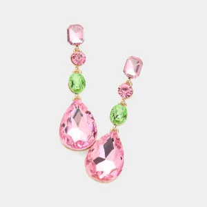 Pink &  Green Multi Stone Drop Pageant Earrings  | Prom Earrings | 620423