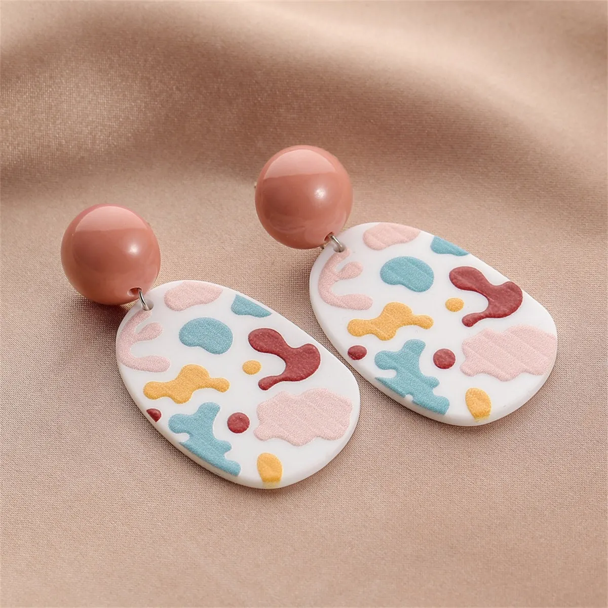 Pink & Red Oval Drop Earrings