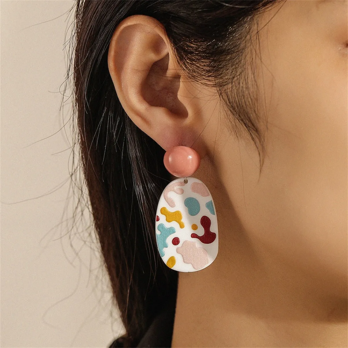Pink & Red Oval Drop Earrings