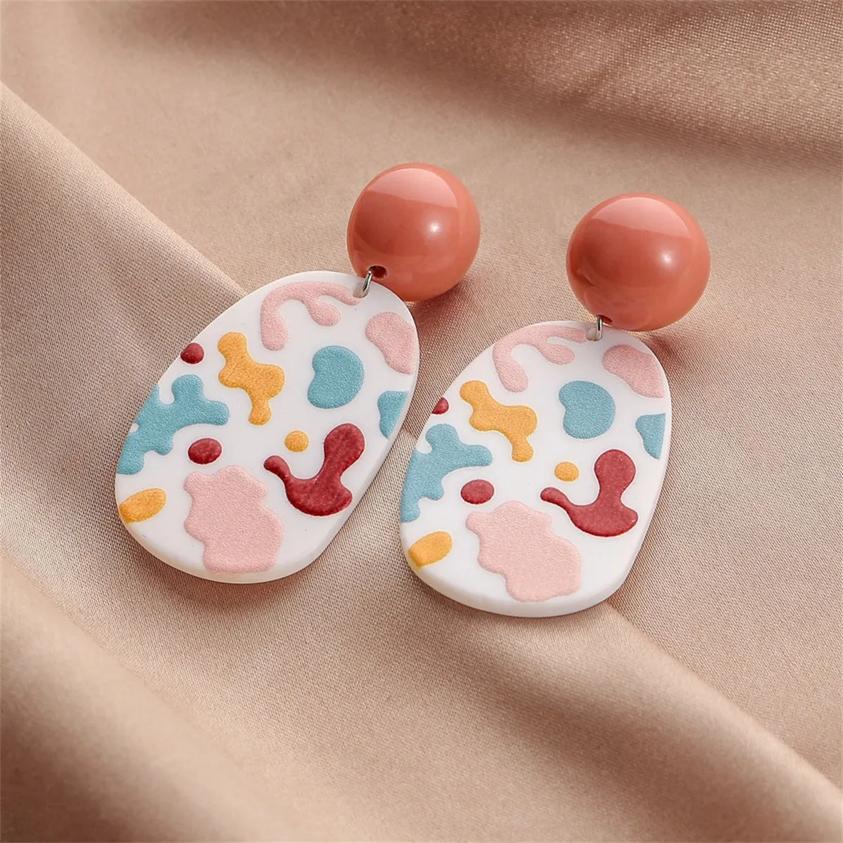 Pink & Red Oval Drop Earrings