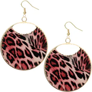 Pink Cheetah Textured Round Earrings