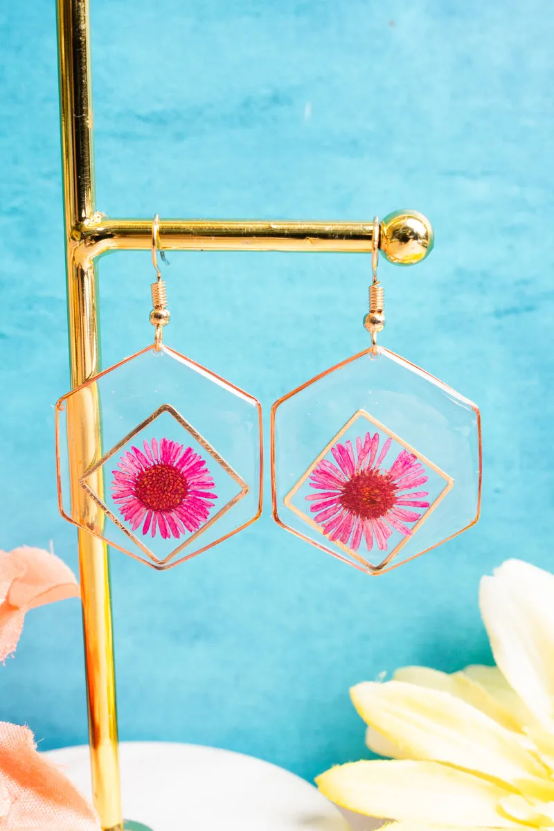 Pink Daisy Delight Pressed Flower Earrings